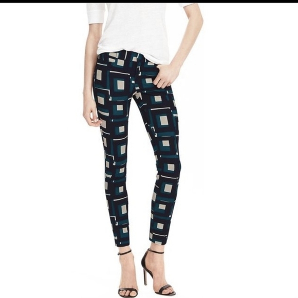 Banana Republic Blue Geo Print Skinny Sloan Pant Size 6 - Picture 1 of 13